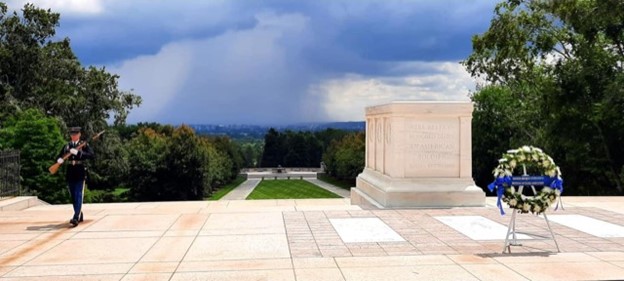 laying of a wreath at the tomb of the unknown soldier at Arlington Cemetery