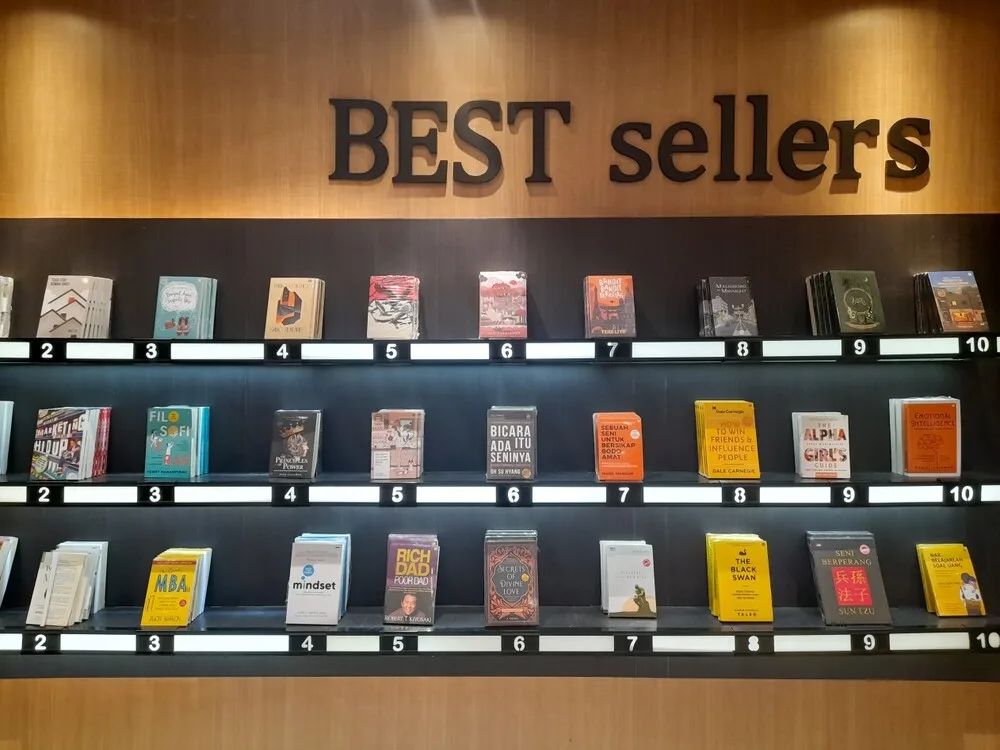 Book store display wall of best sellers Book store display wall of best sellers